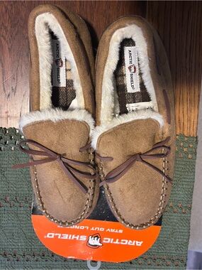 Men's Brown Faux-Suede Fur-Lined Moccasin Slip-Ons artic shield